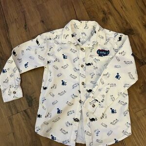 Garanimals Kids White Button-Down Shirt with Blue and Black Prints